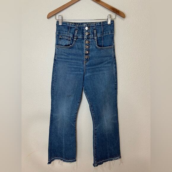 Veronica Beard Marlene 12” Corset High Rise Distressed Flare Cropped Jeans 26 - Picture 1 of 8